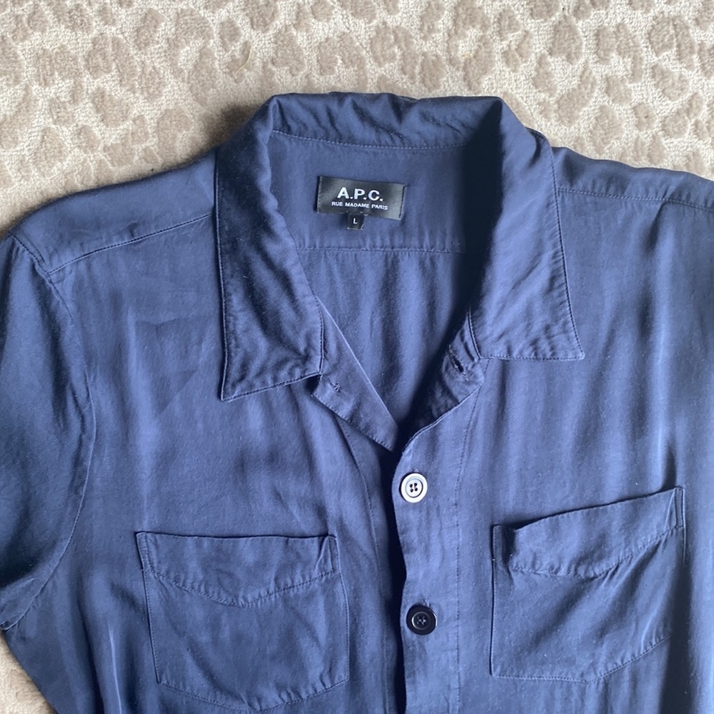 A.P.C. Navy Button Down Romper Shorts Playsuit, size L - Picture 3 of 8